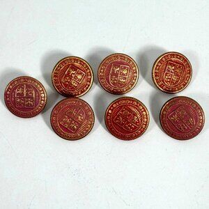 Set Of 7 Gold Red Crest Shield Metal Shank Buttons Vintage Navy? Army?